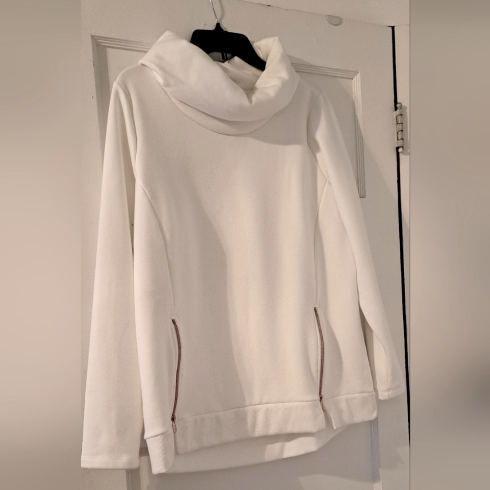 Marshmallow soft Cowl neck Sweatshirt w Side Zipper Detail New
